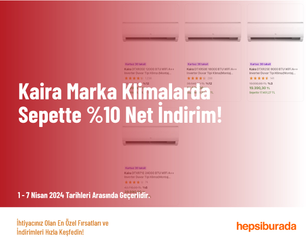 Kaira Marka Klimalarda Sepette %10 Net İndirim