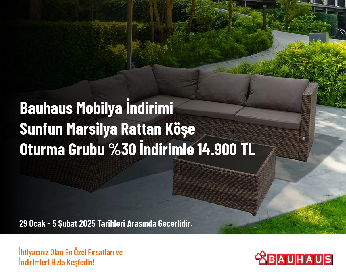 Bauhaus Mobilya İndirimi - Sunfun Marsilya Rattan Köşe Oturma Grubu %30 İndirimle 14.900 TL