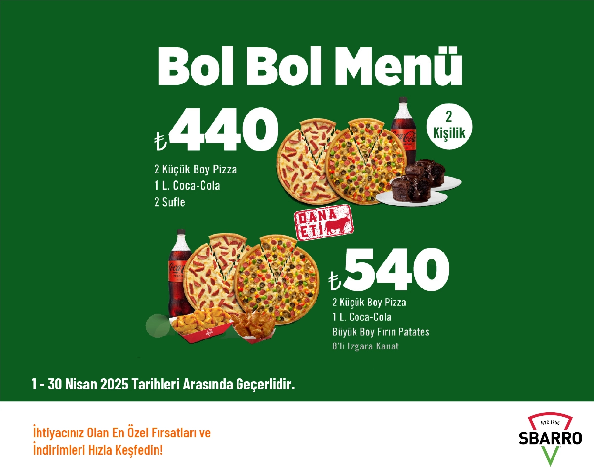 Sbarro Kampanyası - Sbarro'dan Bol Bol Menü Kampanyası Sbarro Kampanyası - Sbarro'dan Bol Bol Menü Kampanyası