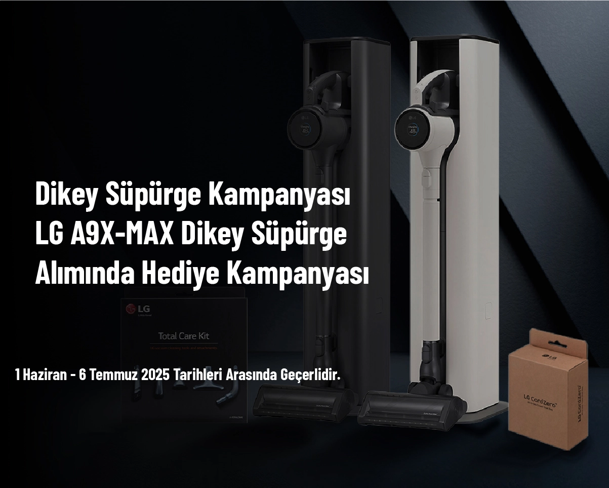 Dikey Süpürge Kampanyası - LG A9X-MAX Dikey Süpürge Alımında Hediye Kampanyası Dikey Süpürge Kampanyası - LG A9X-MAX Dikey Süpürge Alımında Hediye Kampanyası
